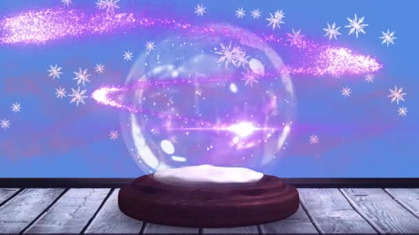 Animation Des Salutations Saison Texte Dans Boule Neige Étoile Filante — Video