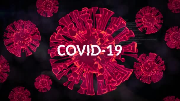 Animace Buněk Koronového Viru Nad Textem Covid19 Globální Covid Pandemie — Stock video