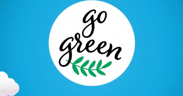 Κινούμενο Σχέδιο Πάει Πράσινο Κείμενο Και Λογότυπο Των Φύλλων Στα — Αρχείο Βίντεο