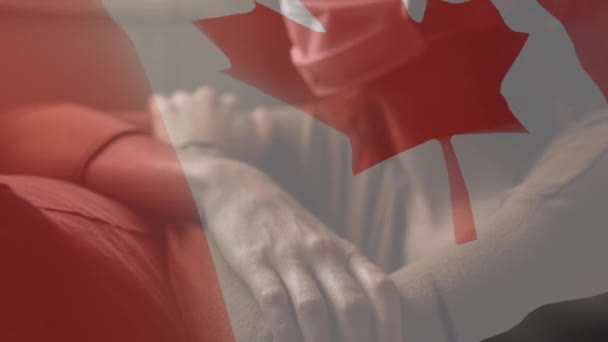 Animazione Bandiera Del Canada Sventola Sulla Donna Maschera Global Covid — Video Stock