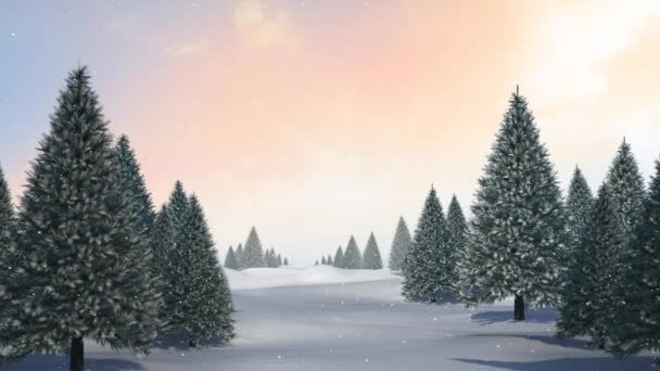 Animation Chutes Neige Sur Des Arbres Sur Fond Bleu Noël — Video