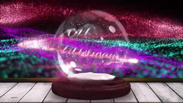 Animation Christmas Season Greetings Text Snow Globe Shooting Star Black — Stock Video