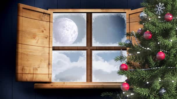 Animation Paysages Hiver Avec Décoration Noël Par Fenêtre Noël Tradition — Video