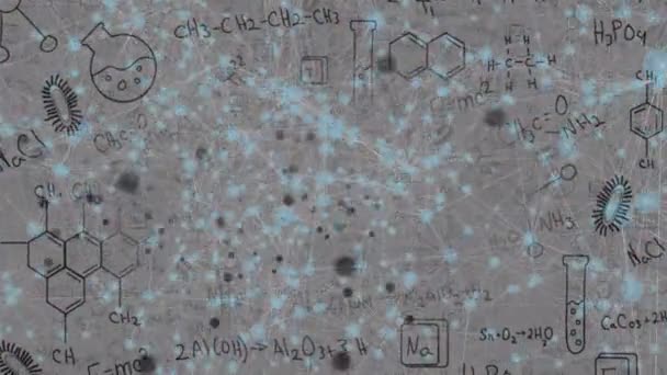 Animation Von Verbindungsnetzen Und Mathematischen Gleichungen Auf Grauem Hintergrund Globale — Stockvideo