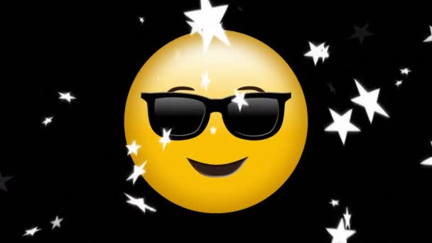 Animación Emoji Feliz Icono Sobre Las Estrellas Que Caen Concepto — Vídeo de stock