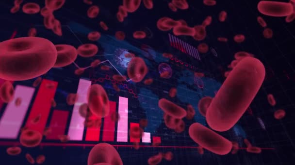 Animation Von Covid Und Roten Blutkörperchen Und Text Mit Statistischer — Stockvideo