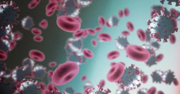 Анимация Ковидных Клеток Плавающих Синем Фоне Глобальный Шабаш Пандемия Концепции — стоковое видео