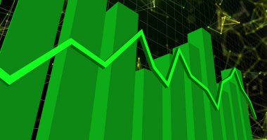 Siyah arkaplanda yüzen bağlantı ağının üzerinde grafik ile dijital arayüzün görüntüsü. Dijital ağ teknolojisi konsepti dijital olarak oluşturuldu.