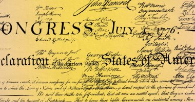 Birleşik Devletler 'in yazılı anayasasının dijital görüntüsü ekranda sarı ve bej renkli arkaplanlara karşı hareket ediyor. 4k