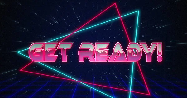 Kép Retro Get Ready Szöveg Glitching Felett Kék Piros Háromszögek — Stock Fotó