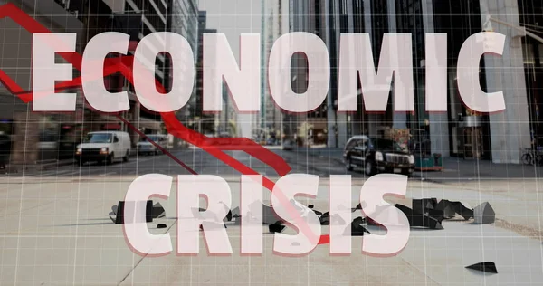 Afbeelding Van Economische Crisis Tekst Met Rode Lijnen Naar Beneden — Stockfoto