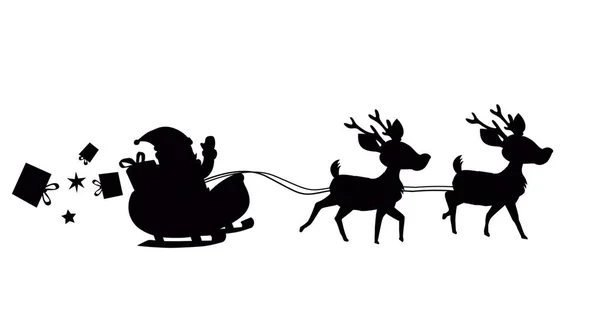 Digitales Bild Der Schwarzen Silhouette Von Weihnachtsmännern Und Weihnachtsgeschenken Schlitten — Stockfoto