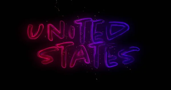 ピンクの花火が黒い背景に爆発しながら 青と赤のグラデーションのデジタル画像米国のテキスト — ストック写真