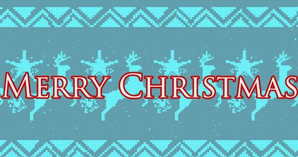 Image Merry Christmas Text Christmas Reindeer Pattern Blue Background Christmas — Stock Photo, Image