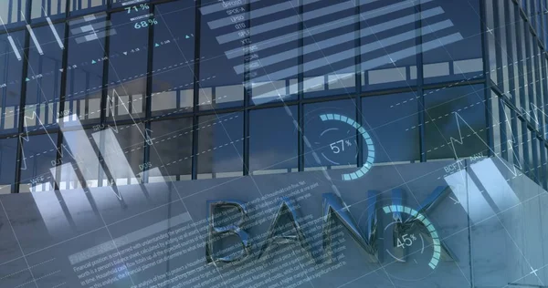 Imagem Processamento Dados Financeiros Sobre Moderno Edifício Bancário Conceito Finanças — Fotografia de Stock