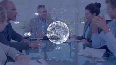 İş görüşmesindeki bağlantıları olan dünyanın animasyonu. küresel iş, finans ve bağlantılar konsepti dijital olarak oluşturulmuş video.