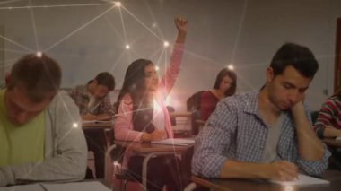 Öğrencilerin öğrenmesi üzerine bağlantı ağının animasyonu. küresel eğitim, dijital arayüz ve bağlantılar dijital olarak oluşturulmuş video konsepti.