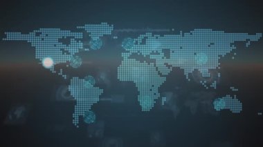 Dünya haritasının animasyonu, bağlantılar ağı ve kara arkaplanda veri işleme. küresel sosyal medya, bağlantılar ve dijital arayüz konsepti dijital olarak oluşturulmuş video.