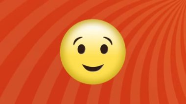 Çizgili arka planda mutlu emoji animasyonu. Sosyal medya ve iletişim konsepti dijital olarak oluşturulmuş video.