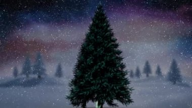 Kış manzarasına yağan karın animasyonu. Noel, gelenek ve kutlama konsepti dijital olarak oluşturuldu.