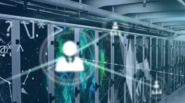 Bilgisayar sunucuları üzerinden bağlantı ağının animasyonu. küresel bağlantılar, dijital arayüz, teknoloji ve ağ konsepti dijital olarak oluşturulmuş video.