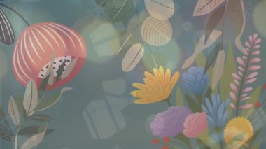 Hareket eden çiçeklerin üzerine düşen kar animasyonu. Noel, gelenek ve kutlama konsepti dijital olarak oluşturuldu.