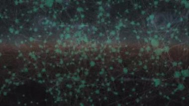 Siyah arkaplandaki bağlantı ağı üzerinden veri işleme animasyonu. küresel sosyal medya, bağlantılar ve dijital arayüz konsepti dijital olarak oluşturulmuş video.