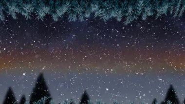 Kış manzarasına yağan karın animasyonu. Noel, gelenek ve kutlama konsepti dijital olarak oluşturuldu.