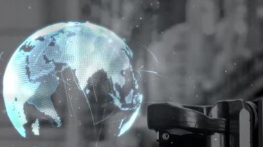 Endüstriyel iç mekanlar üzerindeki bağlantı ağlarının animasyonu. küresel gönderim ve bağlantılar konsepti dijital olarak oluşturulmuş video.