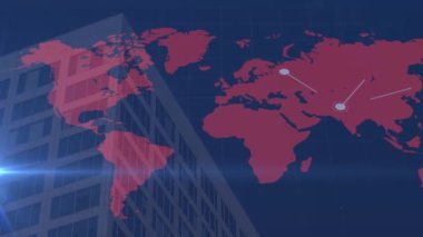 Şehir haritası üzerindeki dünya haritasıyla bağlantı ağının animasyonu. ticari, ağ, bağlantılar, teknoloji ve dijital arayüz kavramı dijital olarak oluşturulmuş video.