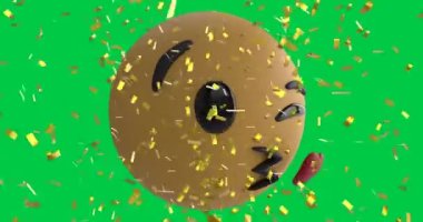 Altın konfetisinin düşüşü üzerine öpüşme emojisi. Sosyal medya ve iletişim konsepti dijital olarak oluşturulmuş video.