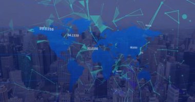Şehir haritası üzerindeki bağlantı ağının animasyonu. ticari, ağ, bağlantılar, teknoloji ve dijital arayüz kavramı dijital olarak oluşturulmuş video.