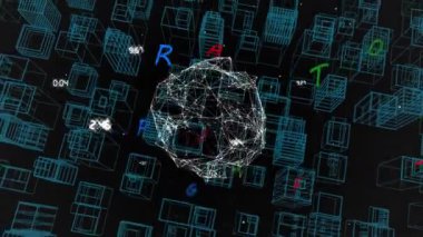 Karanlık arka planda bağlantı ağının ve veri işleme ağının animasyonu. küresel internet güvenliği, dijital arayüz ve bağlantılar konsepti dijital olarak oluşturulmuş video.