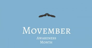 Hareketli farkındalık ayı animasyonu mavi arkaplan üzerinde metin ve bıyık. küresel tıp, sağlık ve teknoloji konsepti dijital olarak üretilen video.