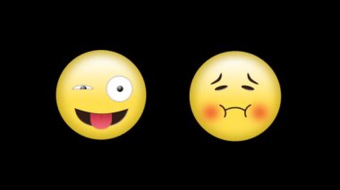 Siyah arkaplanda dijital emoji simgelerinin animasyonu. küresel sosyal medya, bağlantılar ve dijital arayüz konsepti dijital olarak oluşturulmuş video.