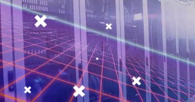 Sunucu odasındaki bağlantı ağının animasyonu. küresel iş, bağlantılar, veri işleme ve teknoloji konsepti dijital olarak oluşturulmuş video.