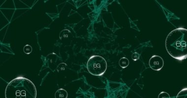 Siyah arkaplan üzerinde 6G metin ile bağlantı ağının animasyonu. küresel sosyal medya, bağlantılar ve dijital arayüz konsepti dijital olarak oluşturulmuş video.