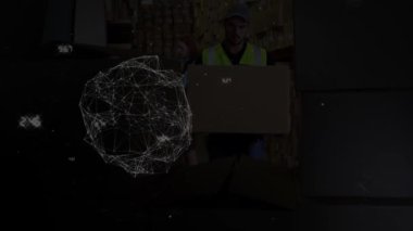 Karton kutulu teslimatçının üzerindeki dünya çapındaki bağlantıların animasyonu. küresel gönderim ve bağlantılar konsepti dijital olarak oluşturulmuş video.