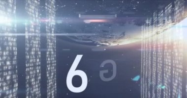 Dünya üzerinde 6G metnin animasyonu. küresel sosyal medya, bağlantılar ve dijital arayüz konsepti dijital olarak oluşturulmuş video.