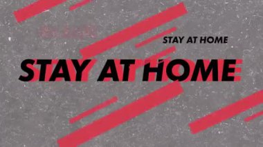 Gri arkaplandaki evde kalma metni animasyonu. küresel covid 19 salgın konsepti dijital olarak oluşturulmuş video.