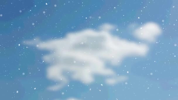 Animación Nieve Cayendo Sobre Nubes Cielo Azul Navidad Invierno Celebración — Vídeos de Stock