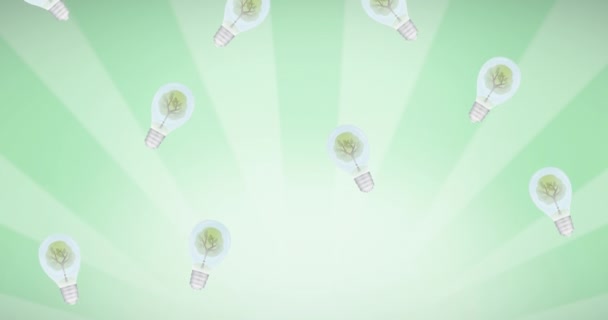 Анимация Нескольких Падающих Деревьев Лампочках Зеленом Полосатом Фоне Глобальная Концепция — стоковое видео
