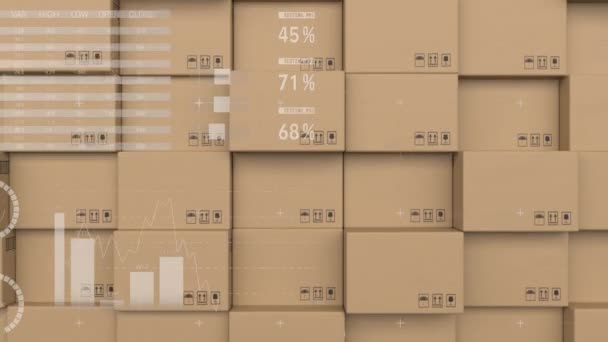 Animation Statistics Processing Cardboard Boxes Global Shipping Connections Concept Digitally — Stock Video