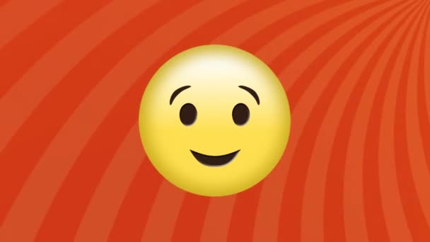 Κινούμενα Σχέδια Του Χαρούμενου Emoji Πάνω Από Ριγέ Φόντο Έννοια — Αρχείο Βίντεο