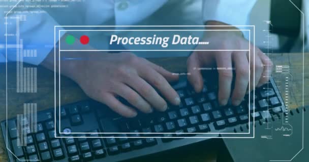 Animación Del Procesamiento Datos Sobre Empresario Cargo Redes Sociales Globales — Vídeos de Stock