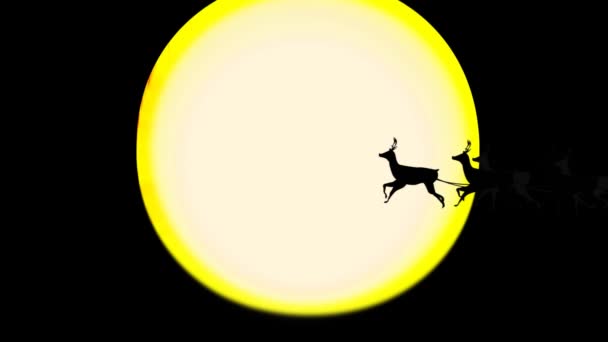 Анимация Санта Клауса Санях Северными Оленями Проходящими Над Солнцем Звездами — стоковое видео