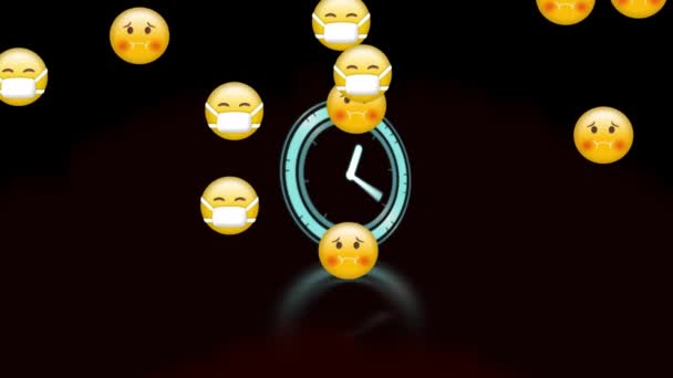 Κινούμενα Σχέδια Των Άρρωστων Emojis Ρολόι Παγκόσμια Covid Πανδημία Ιατρική — Αρχείο Βίντεο