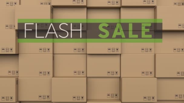 Animasi Teks Flash Sale Atas Tumpukan Kotak Kardus Global Delivery — Stok Video