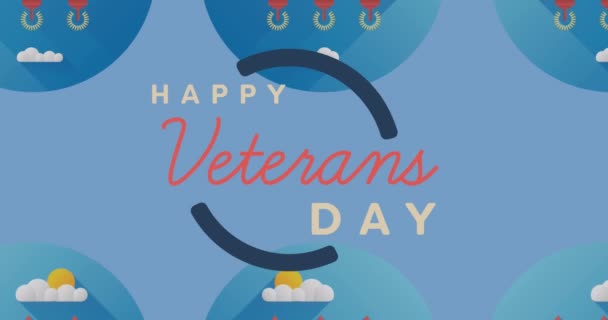 キャンドルや木の上に退役軍人の日のテキストのアニメーション 愛国心とお祝いのコンセプトをデジタルで — ストック動画