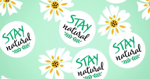Animation Multiple Falling Stay Natural Text Logos White Flower Heads — Stock Video